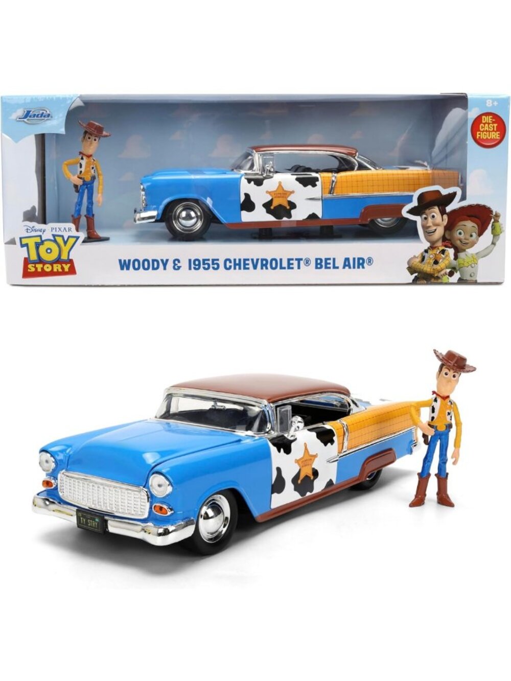 Die-Cast 1955 Chevrolet Bel Air Car with Woody Figure - Collectible Toy 1:24